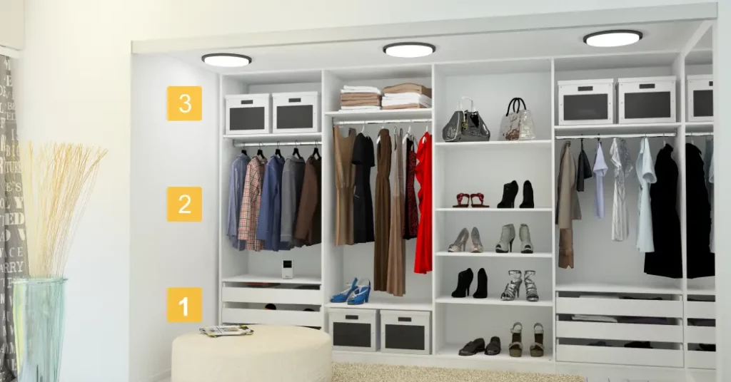 begehbarer-kleiderschrank-zonen Begehbarer Kleiderschrank in drei Zonen aufgeteilt