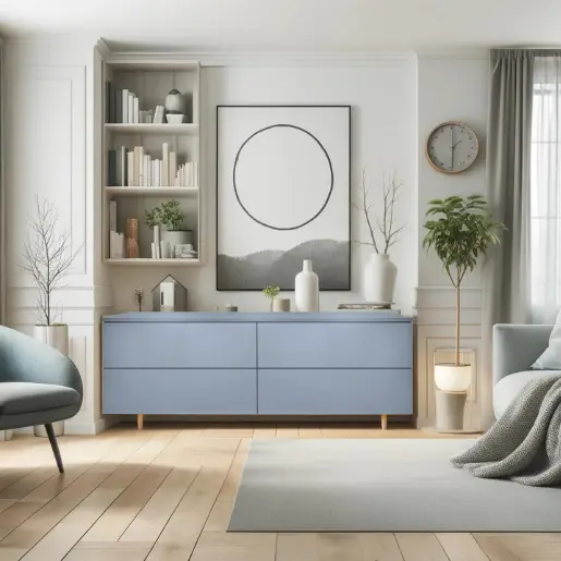Ein Sideboard in der Farbe denim