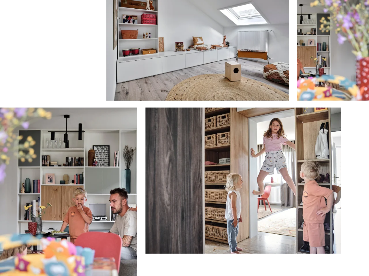 Collage aus mehreren Bildern, die verschiedene Wohnsituationen zeigen