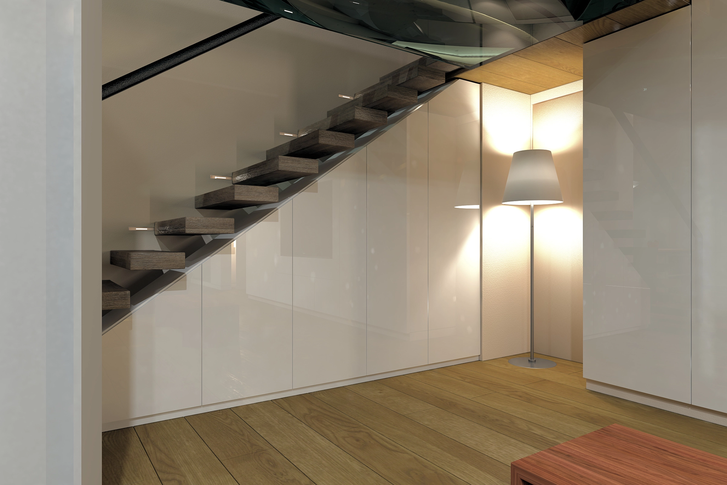 Möbel für die Treppe in Weiß.